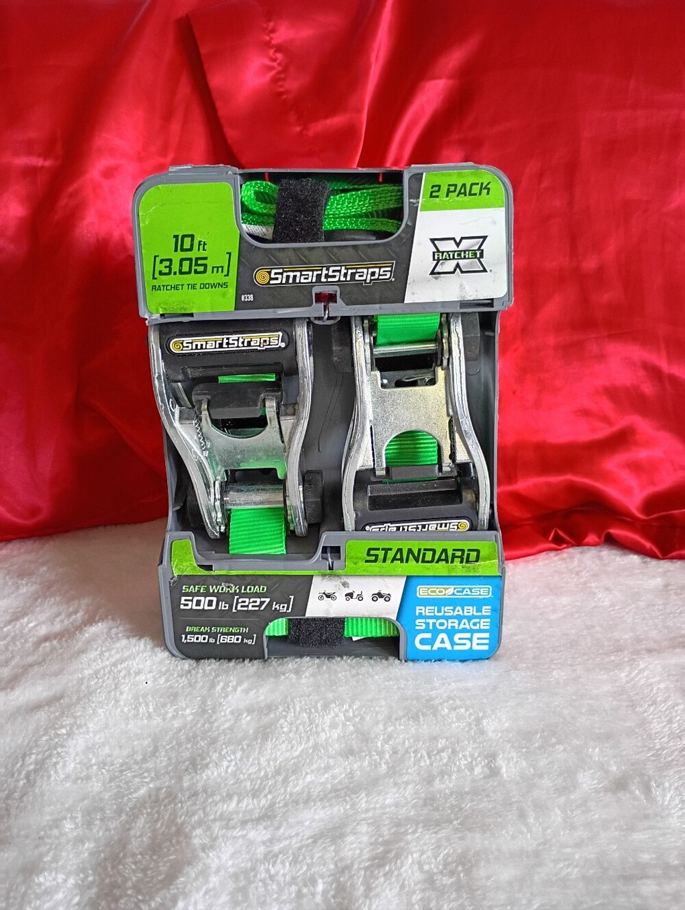 2-Pack Green Ratchet Tie Down Straps - 10 ft